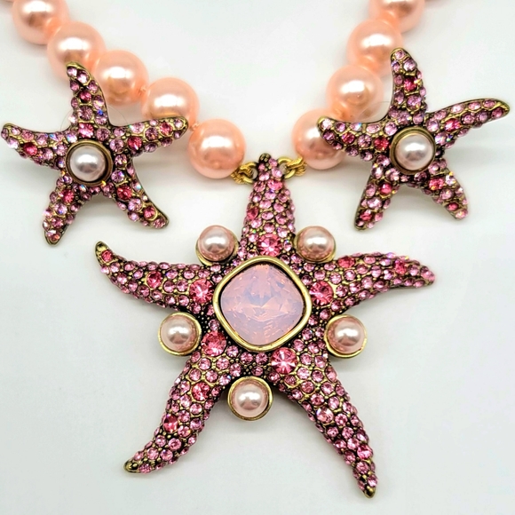 Heidi Daus Pink Tourmaline Swarovski Crystal Starfish Earrings and Necklace Set - Picture 4 of 10